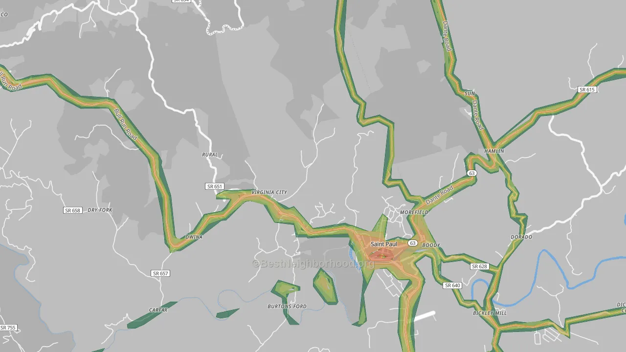 St. Paul, VA Map of Noise Levels in St. Paul