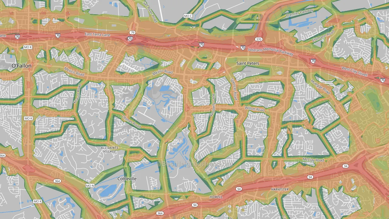 St. Peters, MO Map of Noise Levels in St. Peters