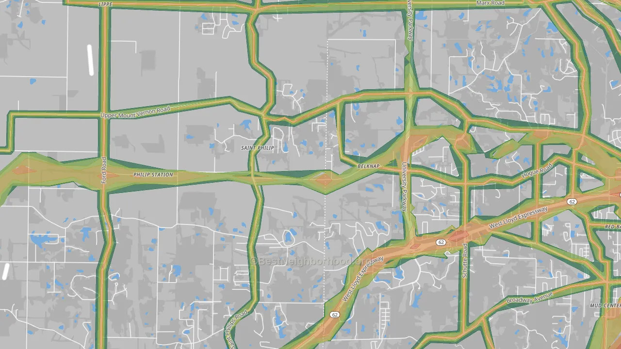 St. Philip, IN Map of Noise Levels in St. Philip