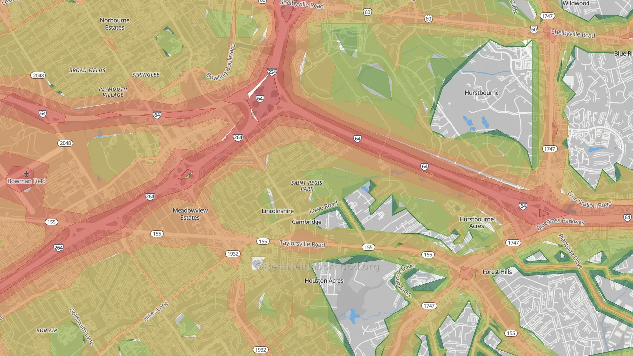 St. Regis Park, KY Map of Noise Levels in St. Regis Park