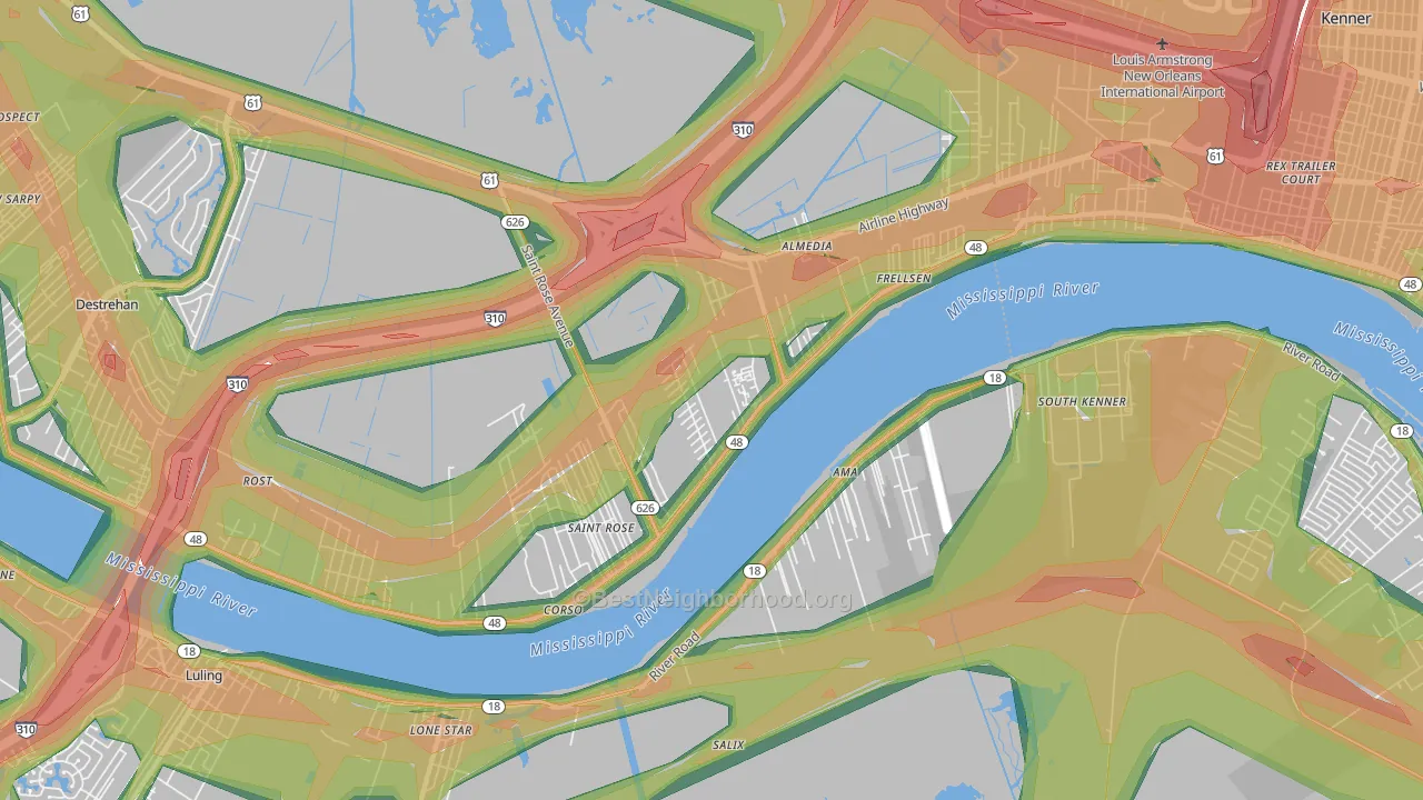 St. Rose, LA Map of Noise Levels in St. Rose