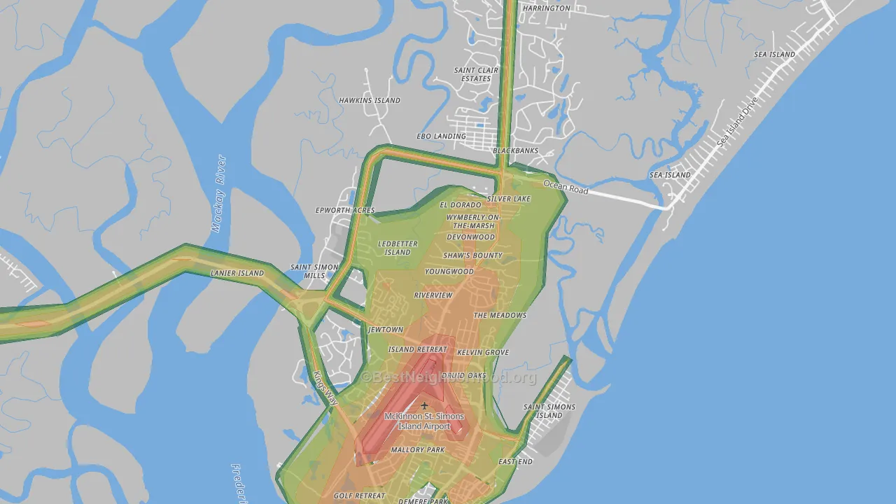 St. Simons, GA Map of Noise Levels in St. Simons
