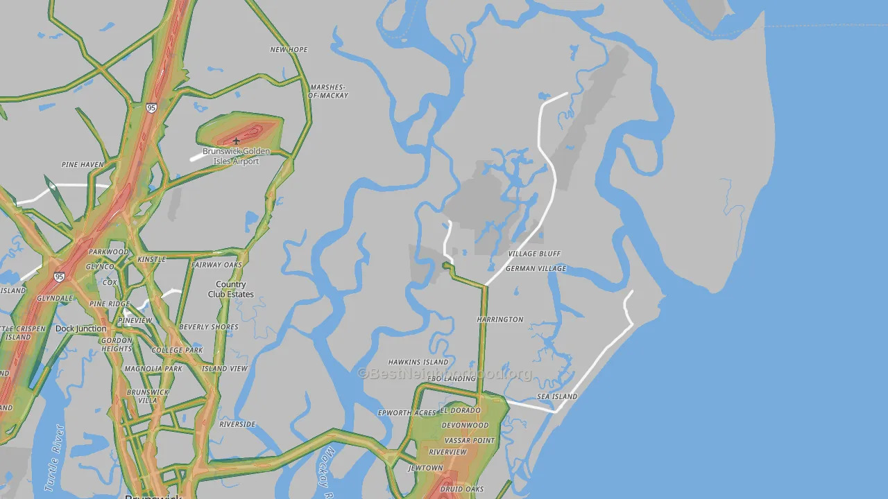 St. Simons Island, GA Map of Noise Levels in St. Simons Island
