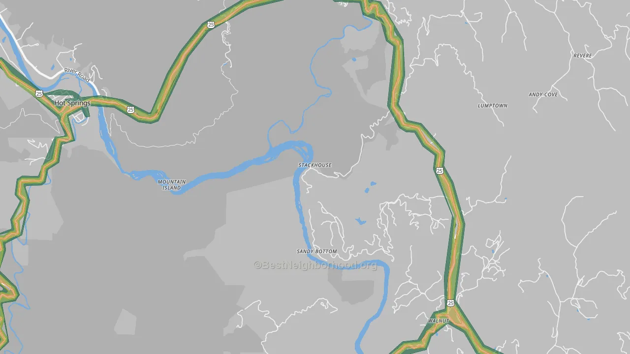 Stackhouse, NC Map of Noise Levels in Stackhouse