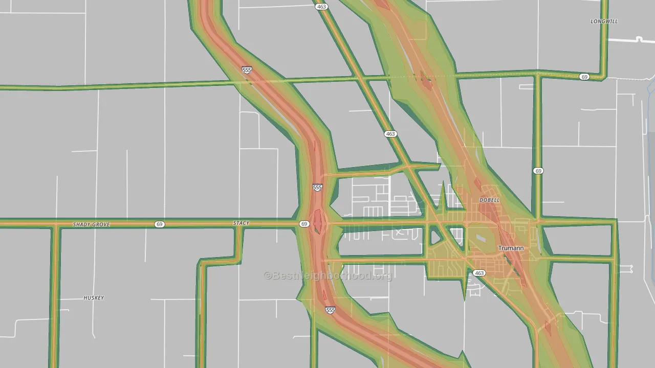 Stacy, AR Map of Noise Levels in Stacy