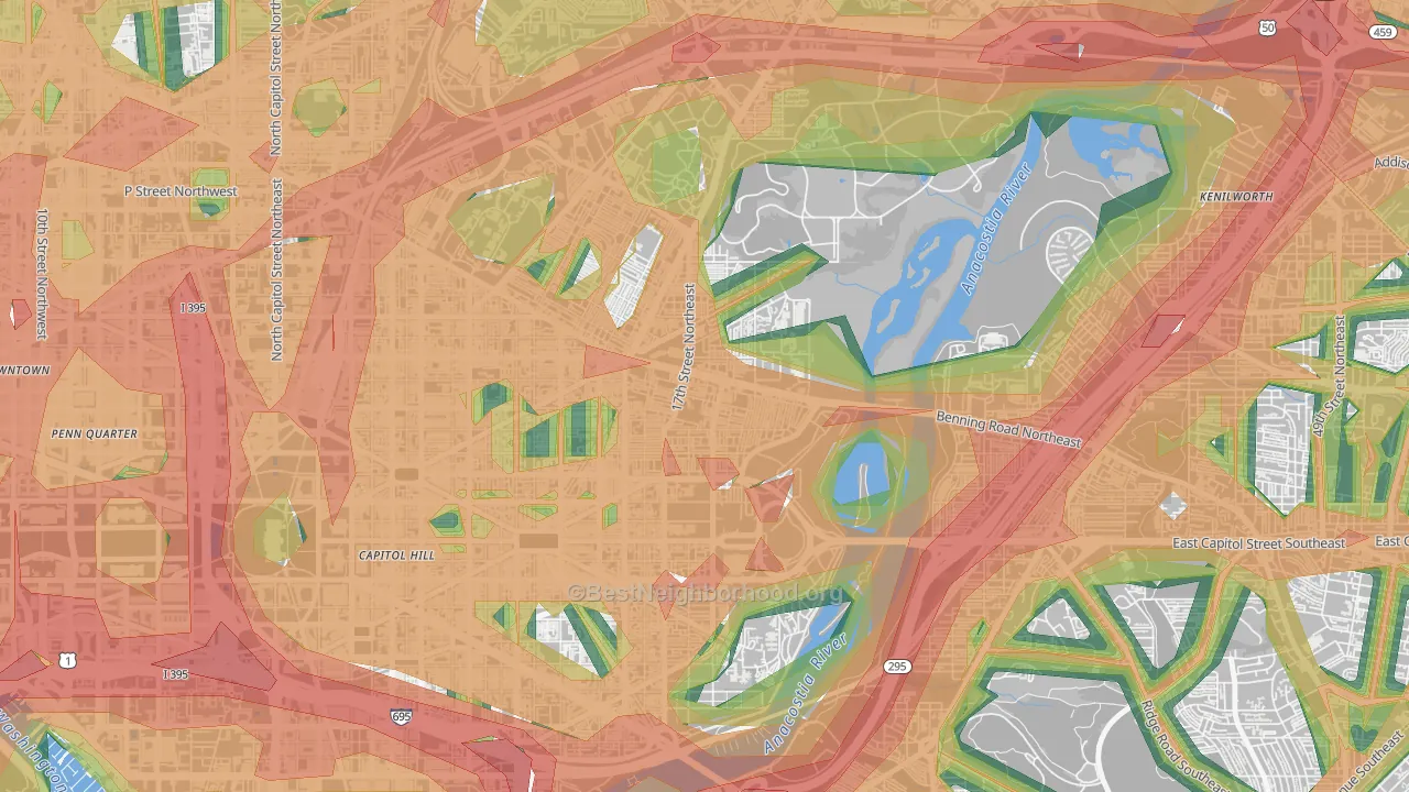 Stadium-Armory, Washington, DC Map of Noise Levels in Stadium-Armory