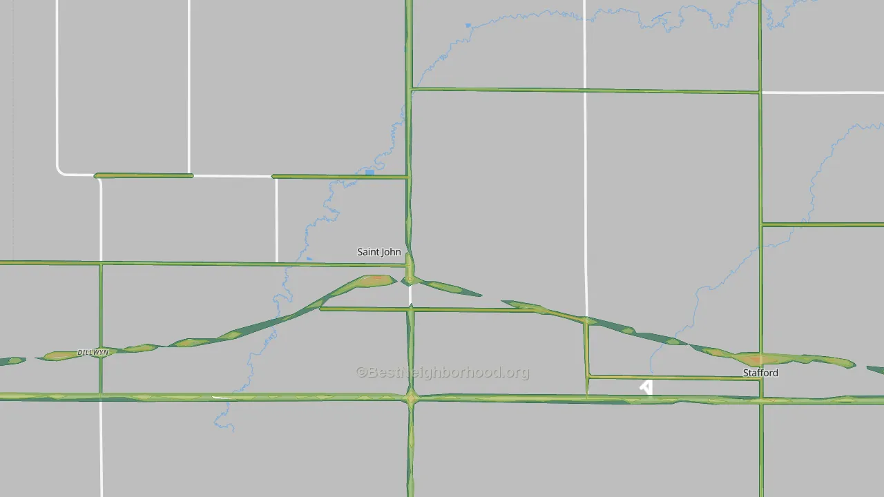 Stafford County, KS Map of Noise Levels in Stafford County
