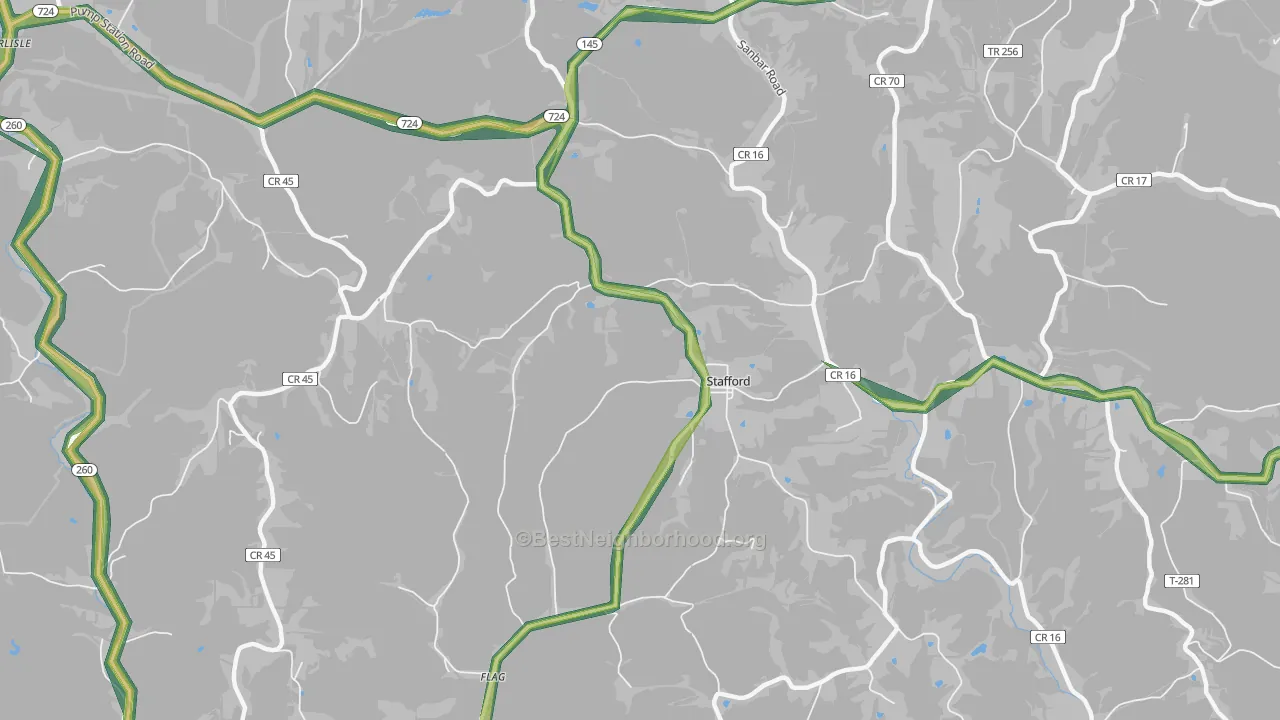 Stafford, OH Map of Noise Levels in Stafford