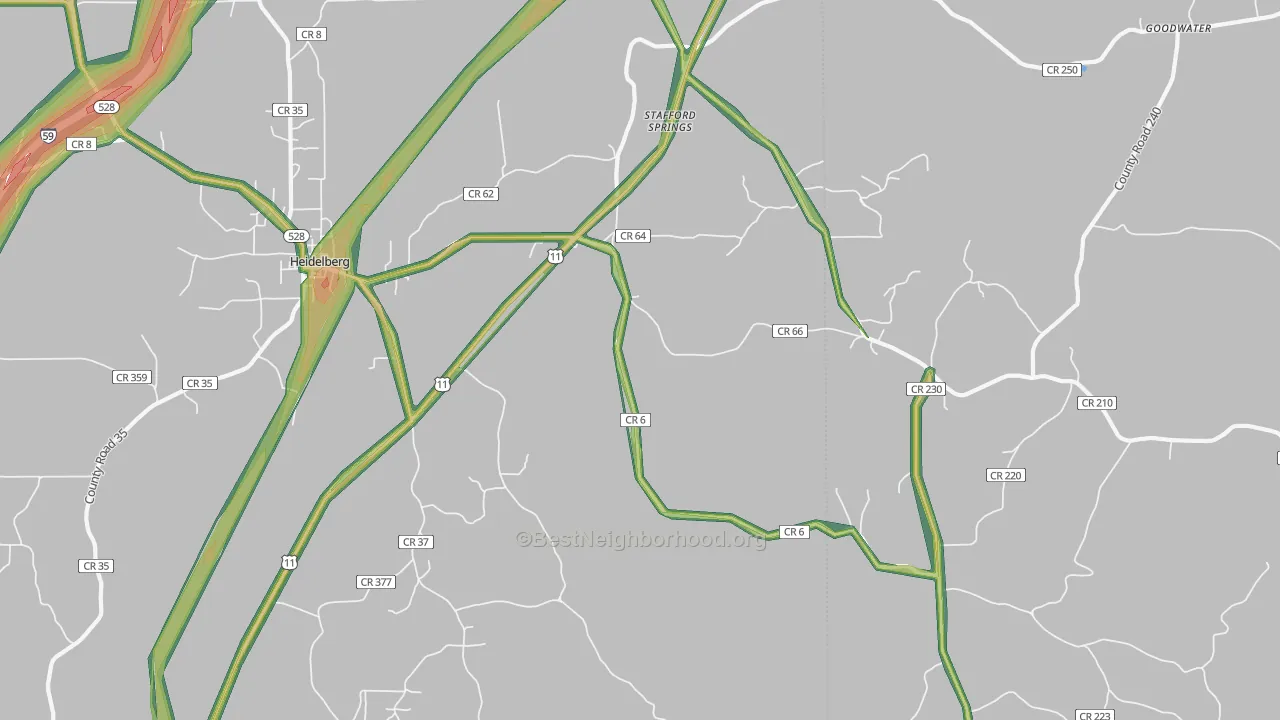 Stafford Springs, MS Map of Noise Levels in Stafford Springs