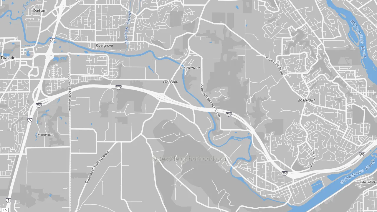 Stafford-Tualatin Valley, West Linn, OR Map of Noise Levels in Stafford-Tualatin Valley