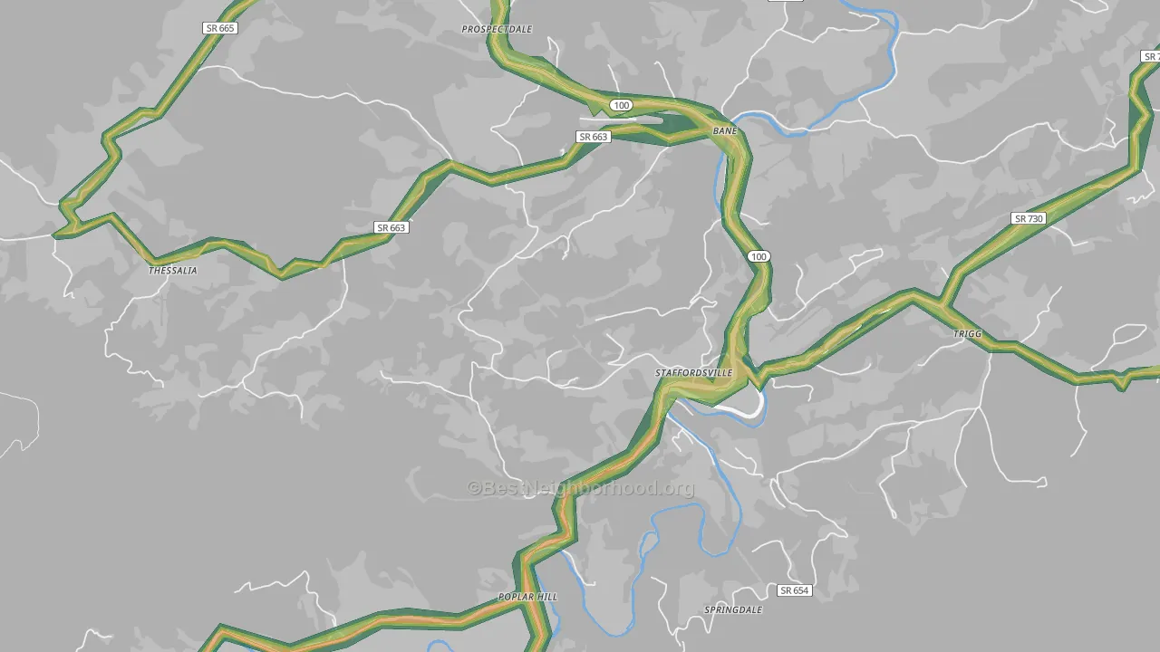 Staffordsville, VA Map of Noise Levels in Staffordsville