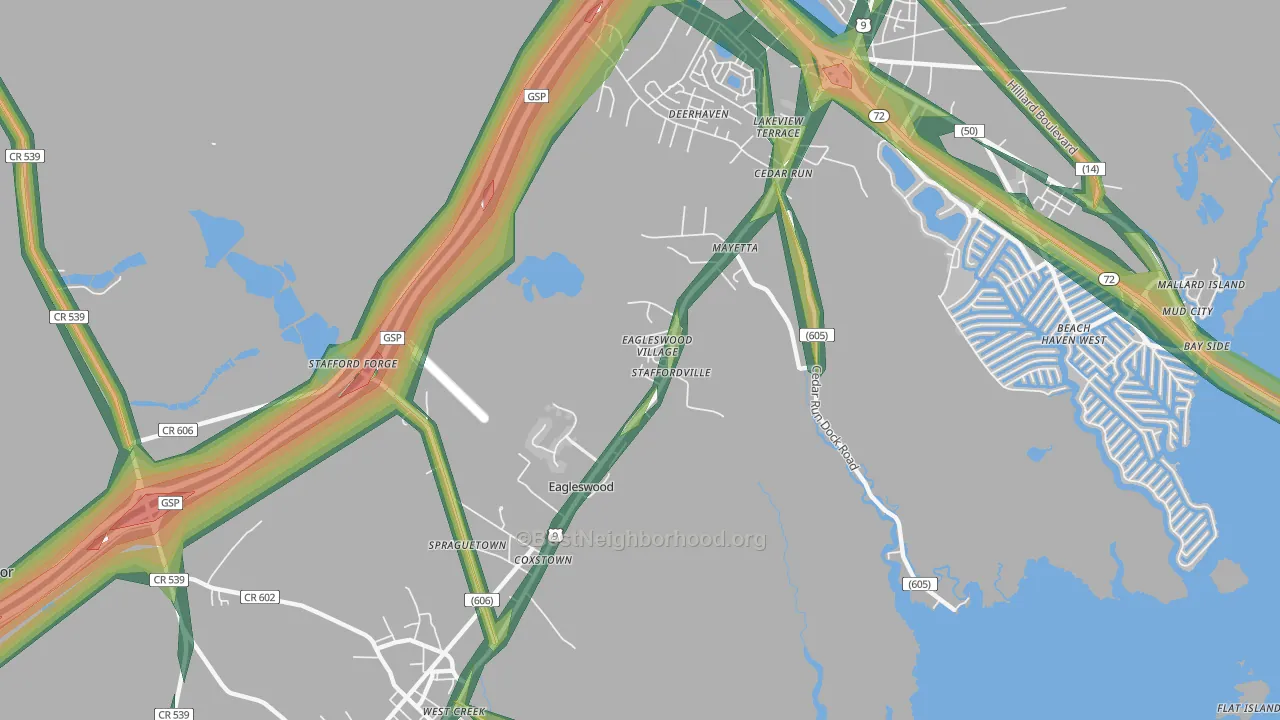 Staffordville, NJ Map of Noise Levels in Staffordville