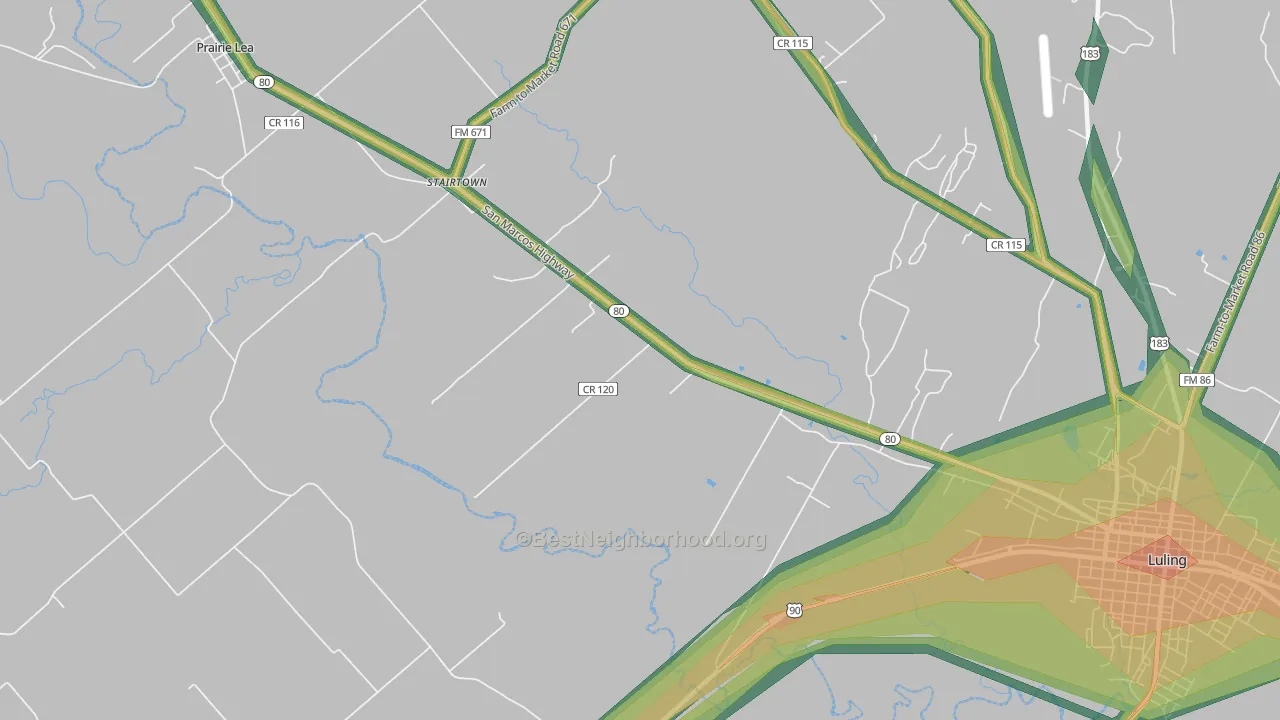 Stairtown, TX Map of Noise Levels in Stairtown