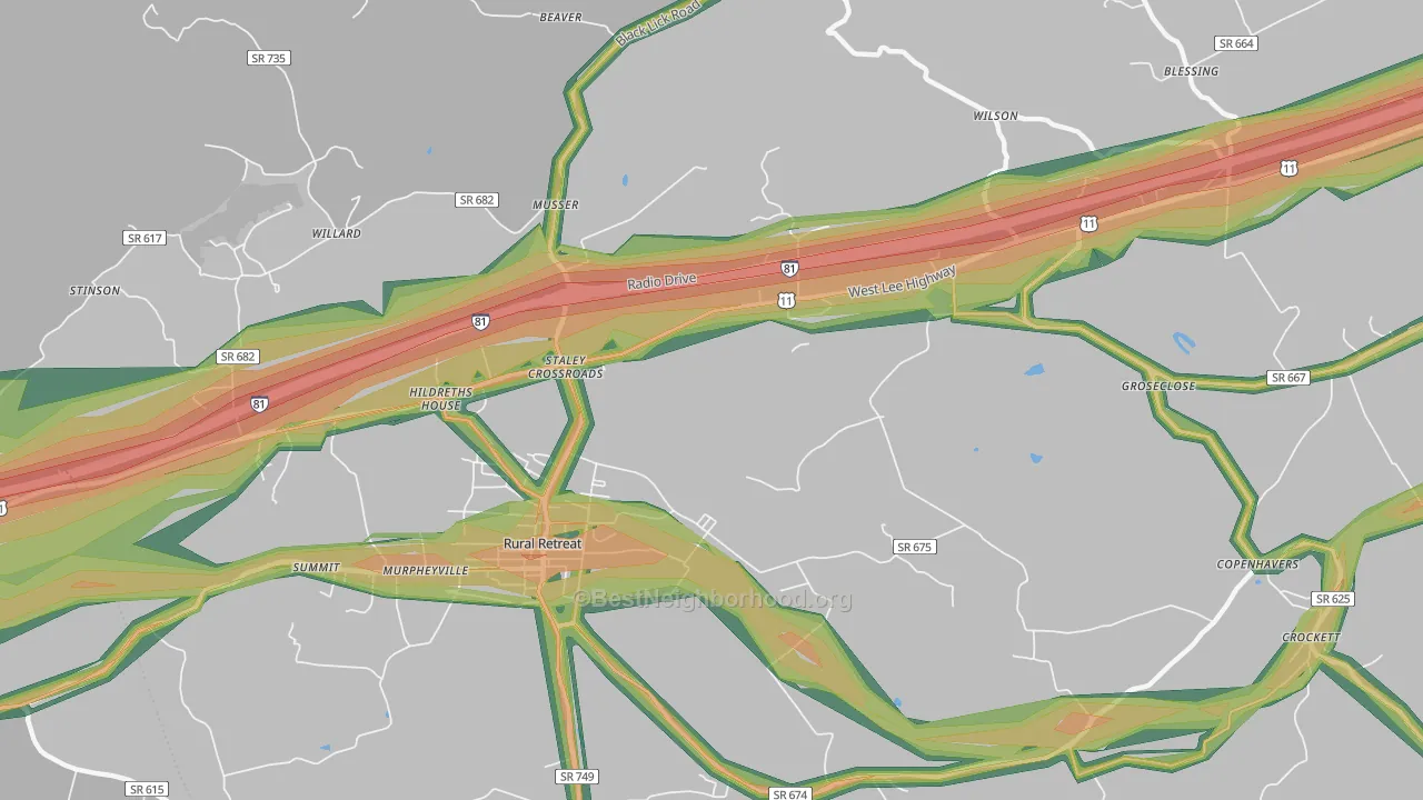 Staley Crossroads, VA Map of Noise Levels in Staley Crossroads