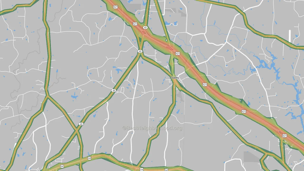Staley, NC Map of Noise Levels in Staley
