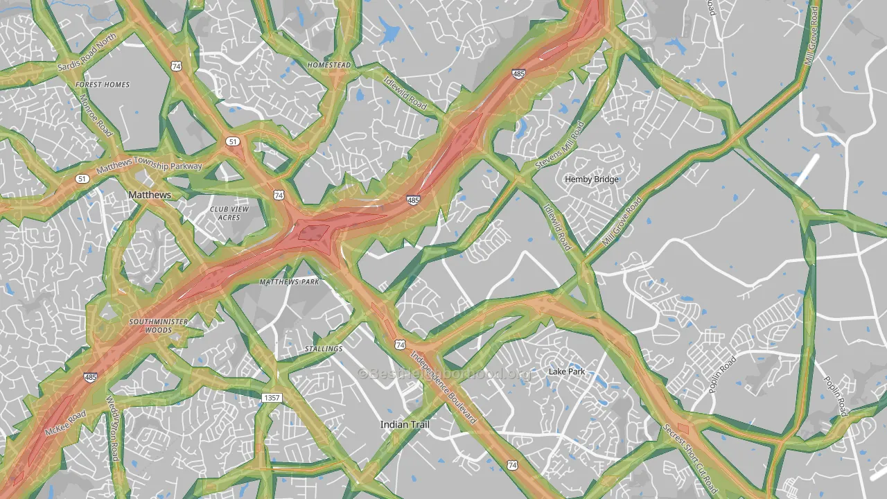 Stallings, NC Map of Noise Levels in Stallings