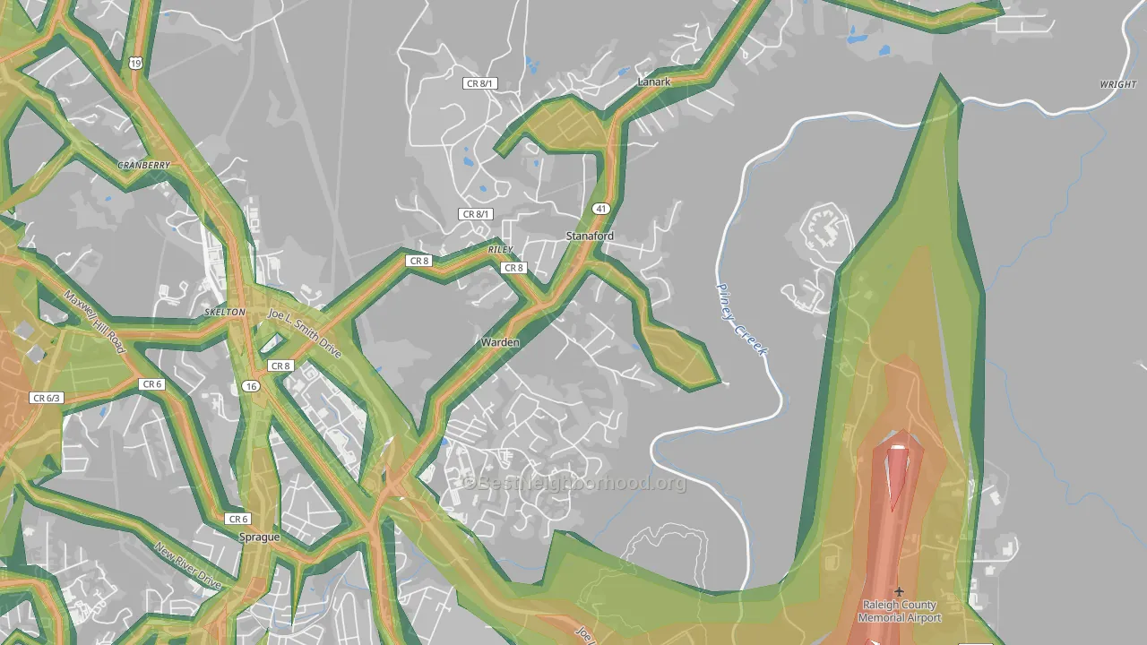 Stanaford, WV Map of Noise Levels in Stanaford