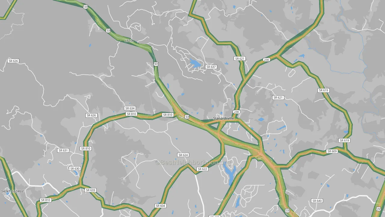 Stanardsville, VA Map of Noise Levels in Stanardsville