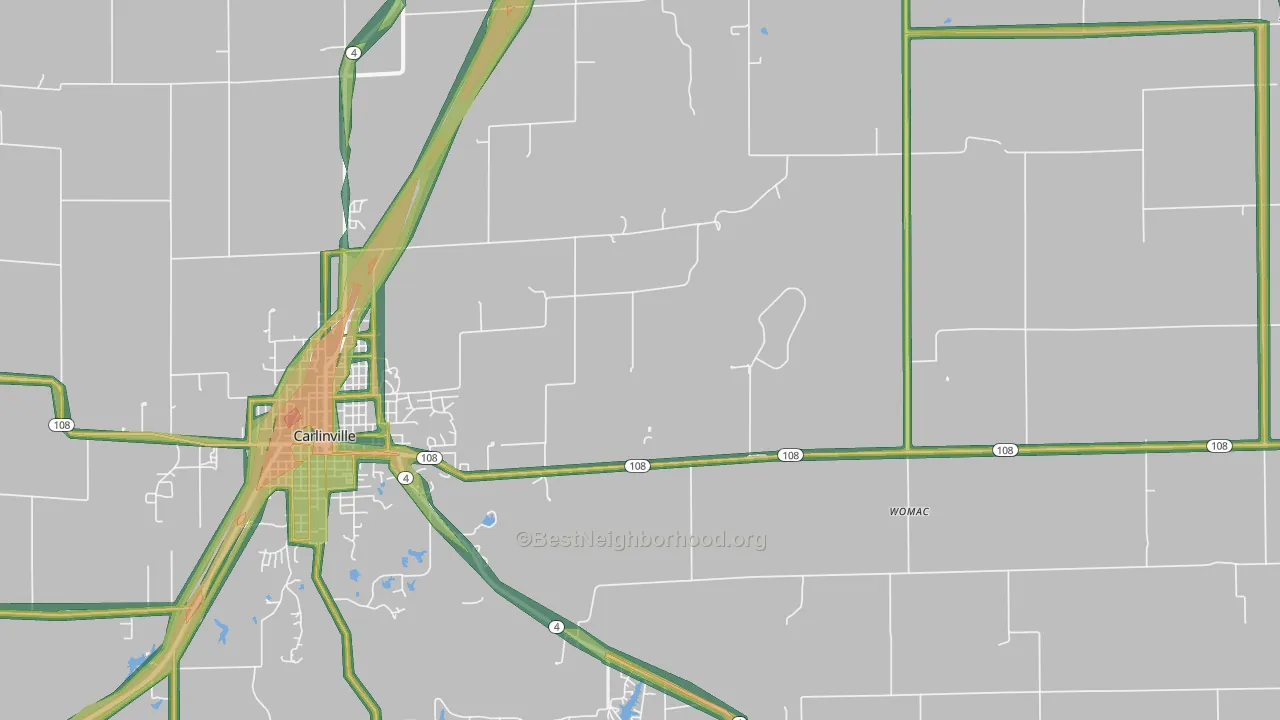 Standard City, IL Map of Noise Levels in Standard City