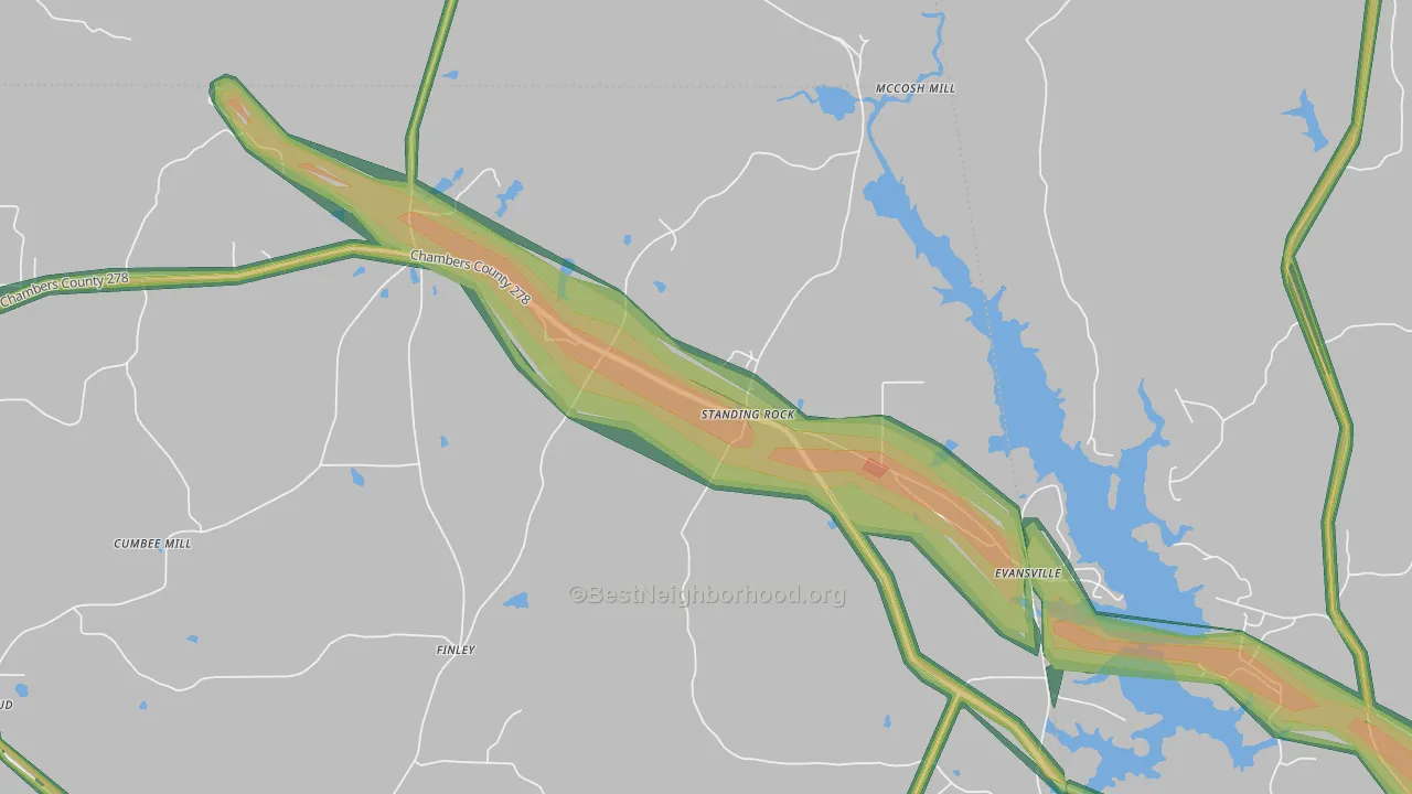 Standing Rock, AL Map of Noise Levels in Standing Rock