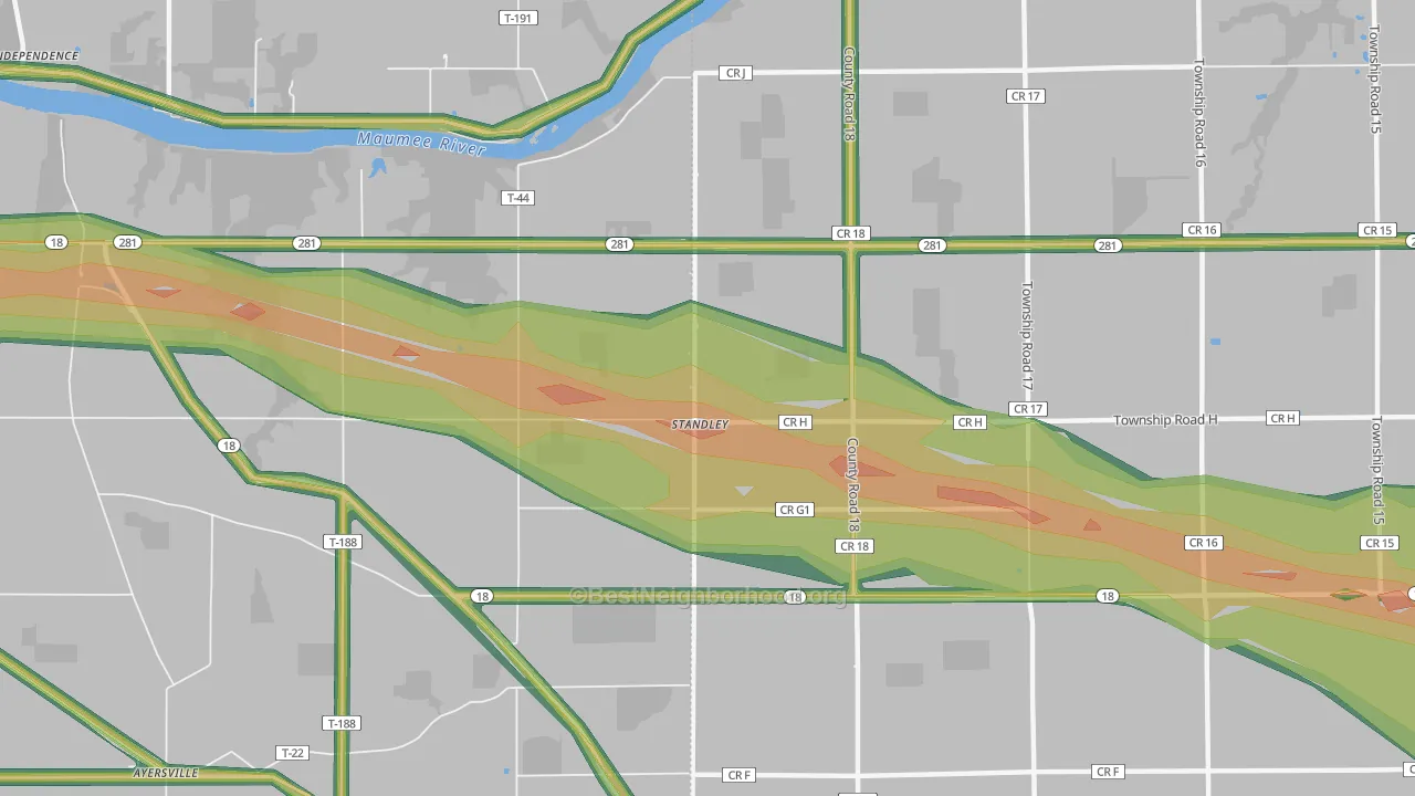 Standley, OH Map of Noise Levels in Standley
