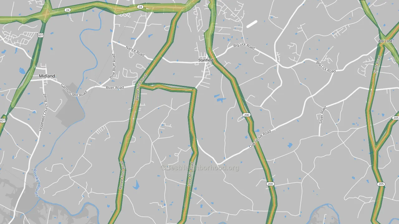 Stanfield, NC Map of Noise Levels in Stanfield