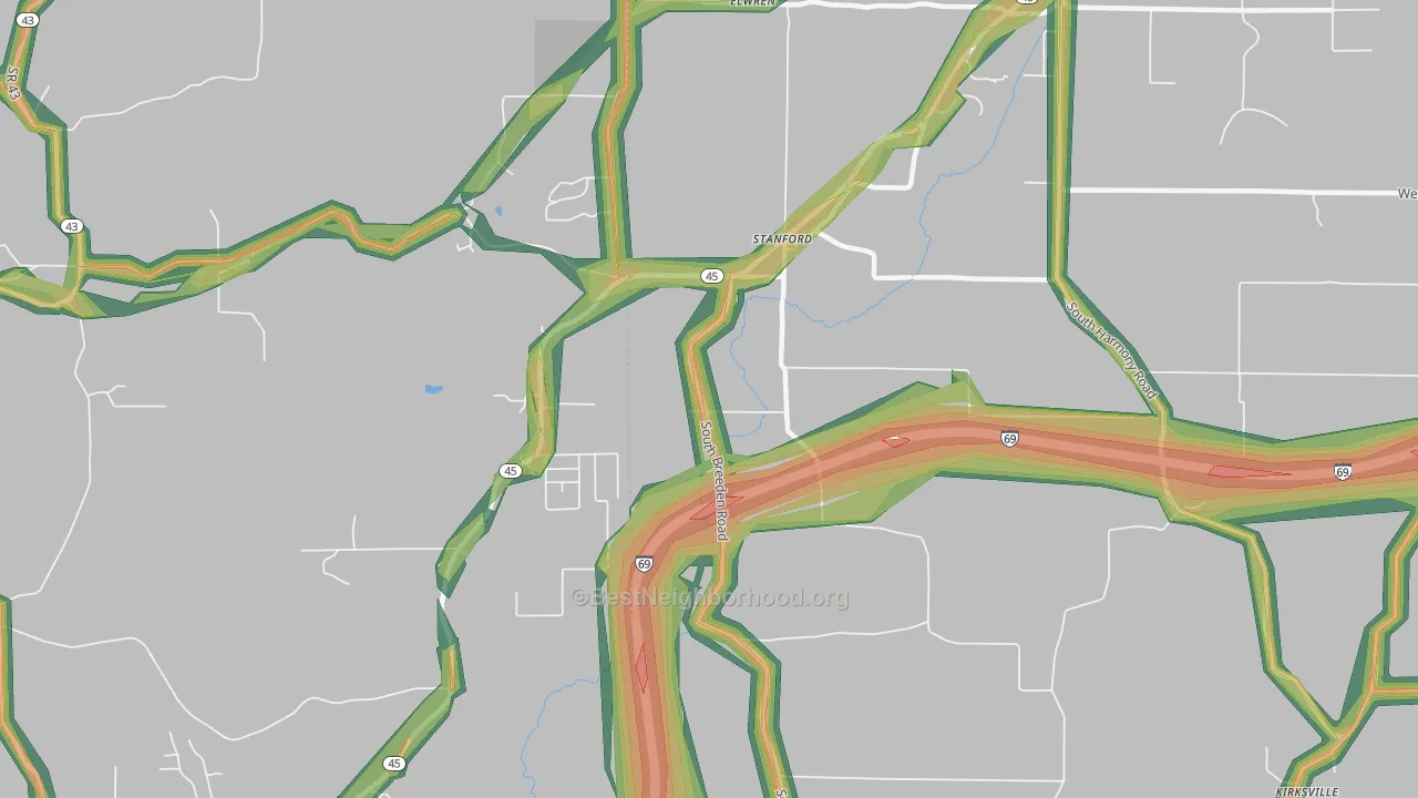 Stanford, IN Map of Noise Levels in Stanford
