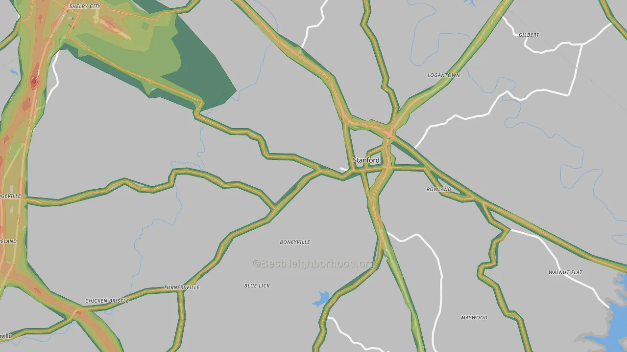 Stanford, KY Map of Noise Levels in Stanford