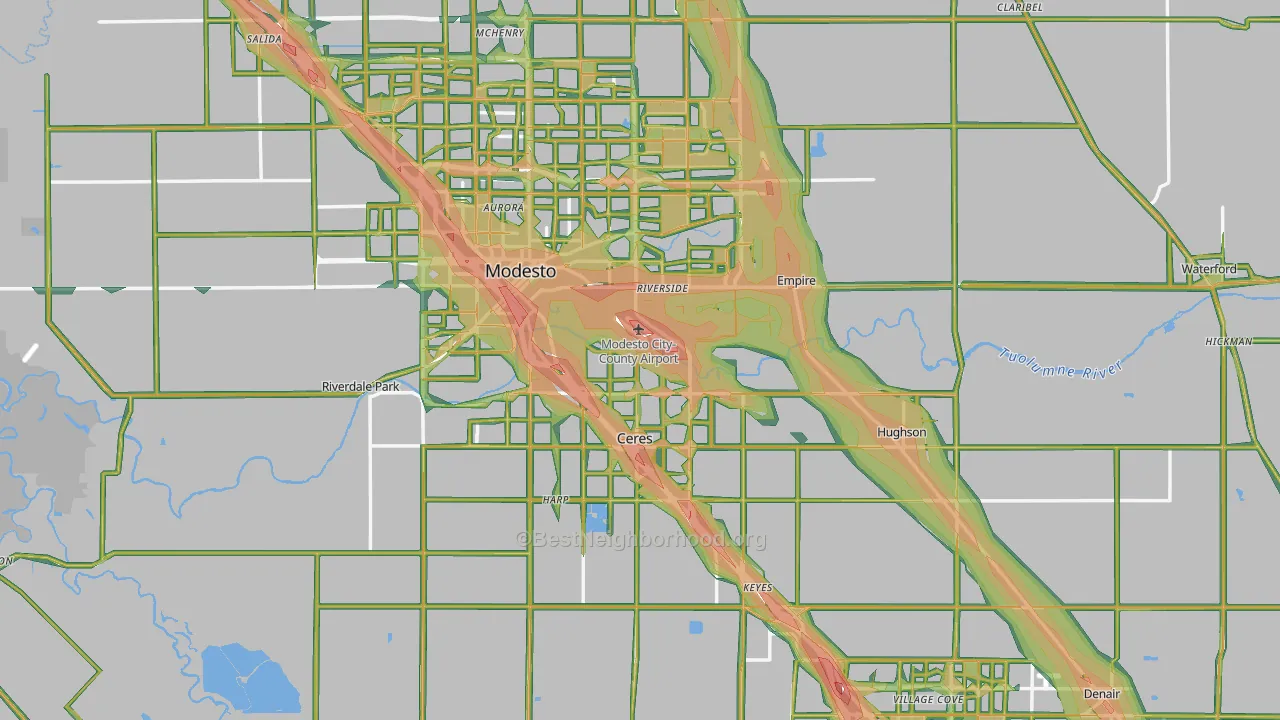 Stanislaus County, CA Map of Noise Levels in Stanislaus County