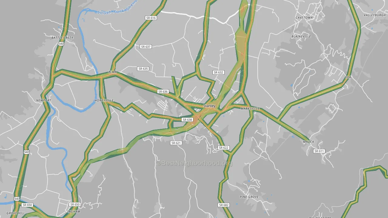 Stanley, VA Map of Noise Levels in Stanley