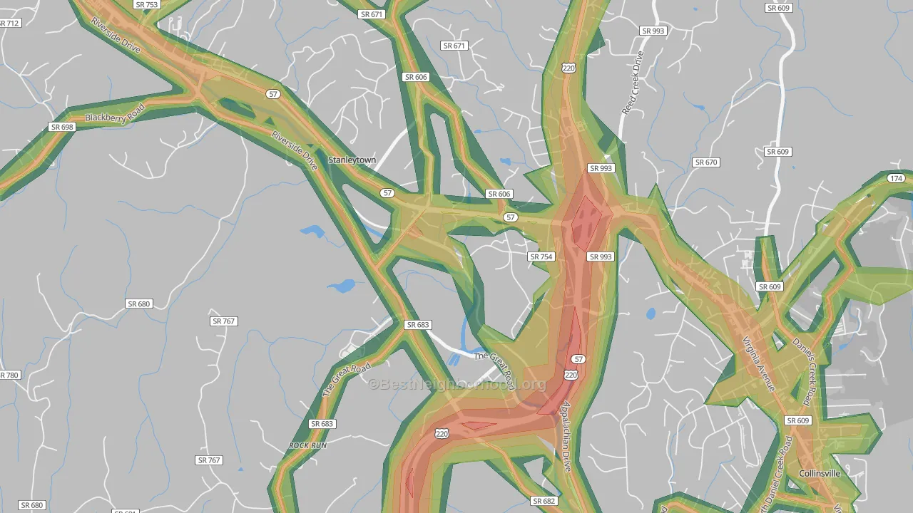Stanleytown, VA Map of Noise Levels in Stanleytown