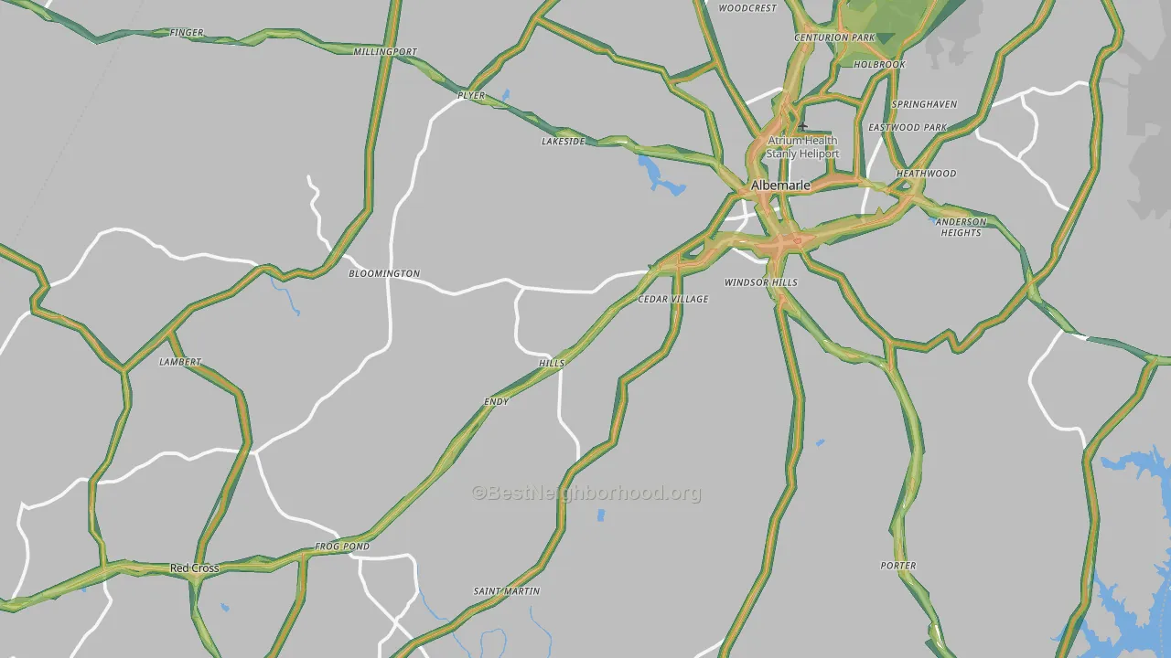 Stanly County, NC Map of Noise Levels in Stanly County