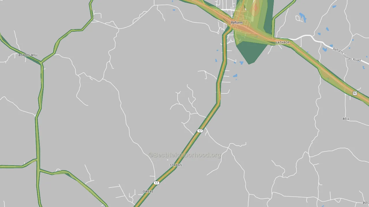 Stansel, AL Map of Noise Levels in Stansel