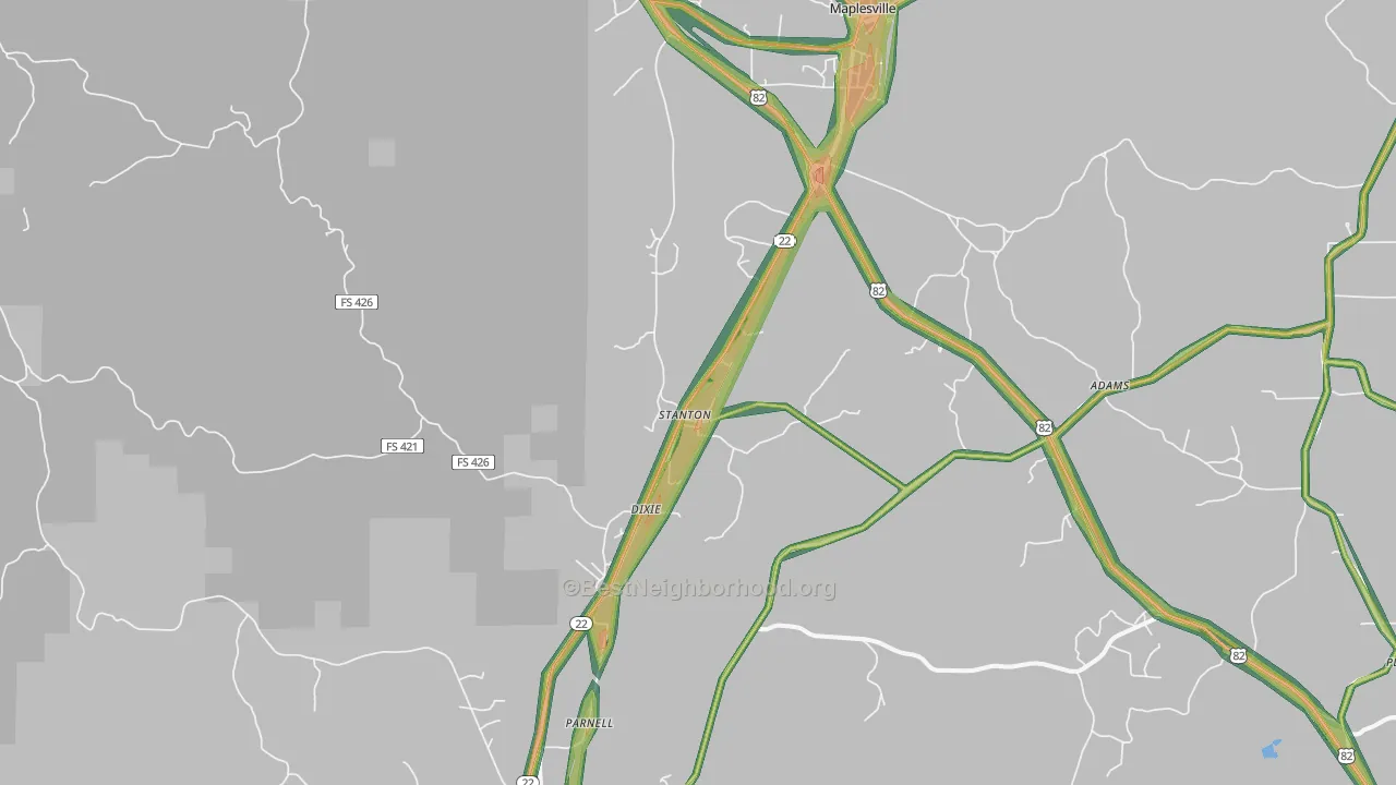 Stanton, AL Map of Noise Levels in Stanton