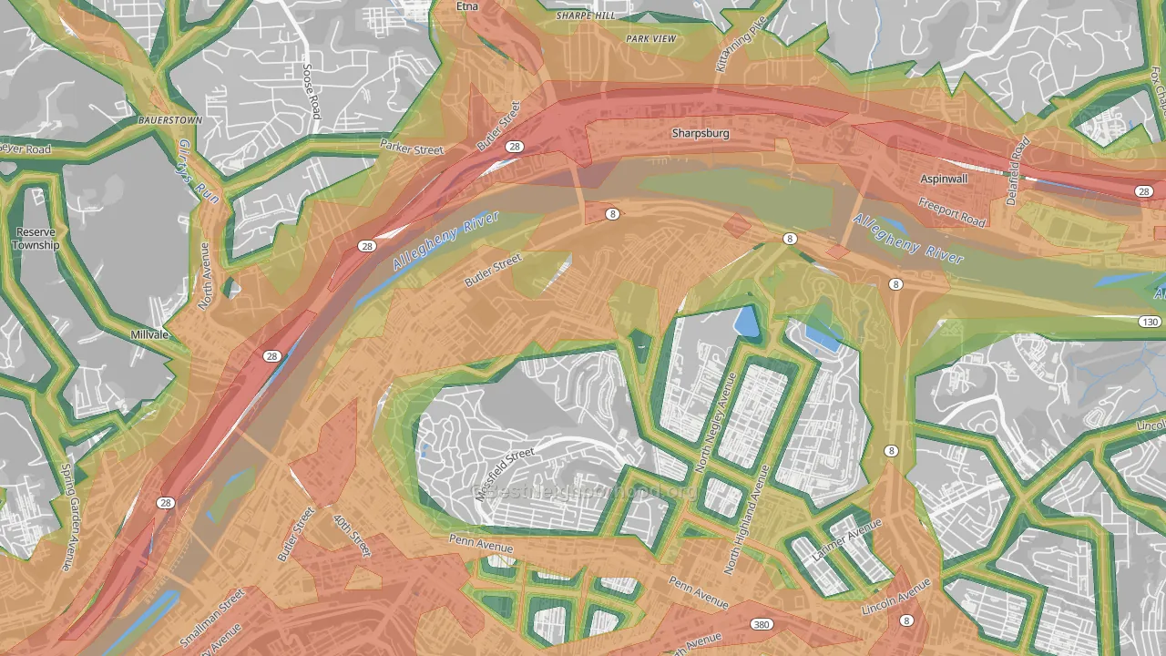 Stanton Heights, Pittsburgh, PA Map of Noise Levels in Stanton Heights