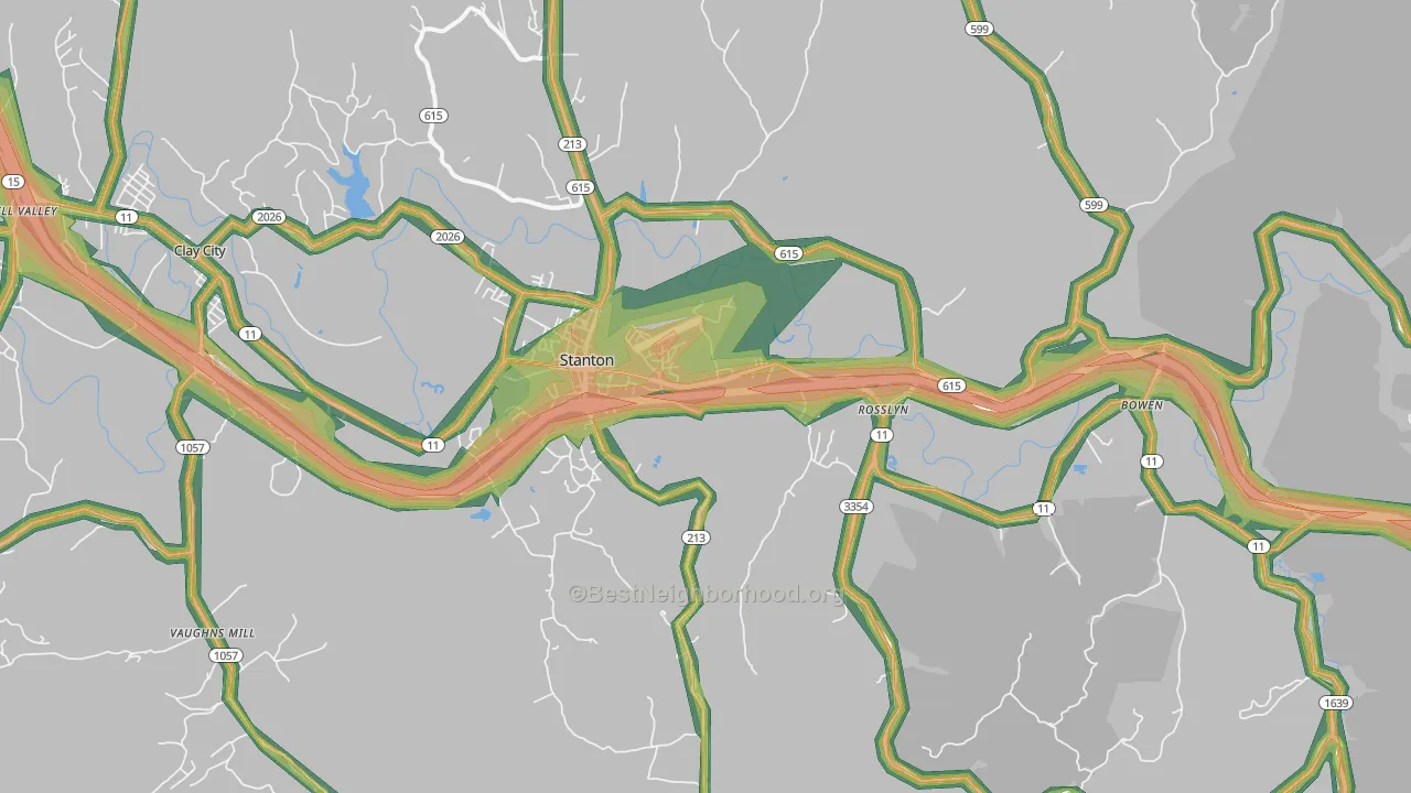 Stanton, KY Map of Noise Levels in Stanton