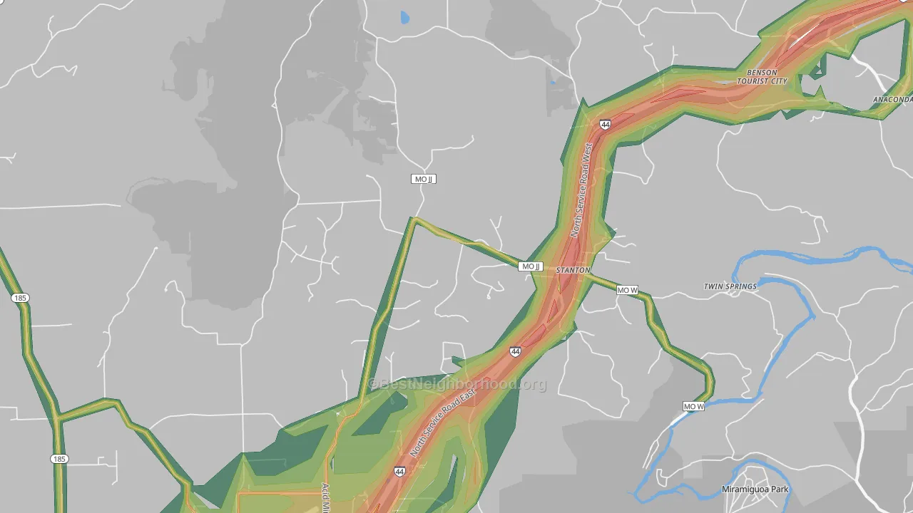Stanton, MO Map of Noise Levels in Stanton