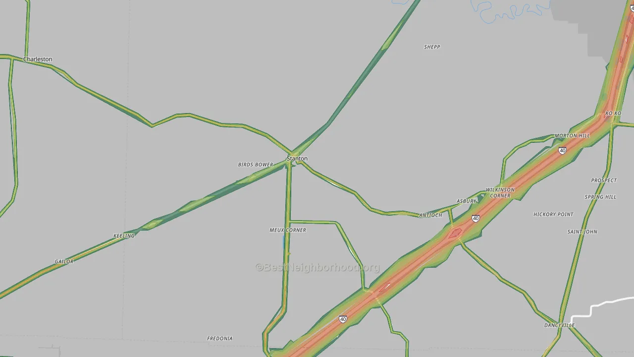 Stanton, TN Map of Noise Levels in Stanton