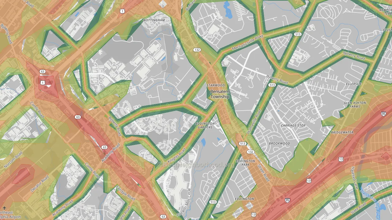 Stanwood, Bensalem, PA Map of Noise Levels in Stanwood