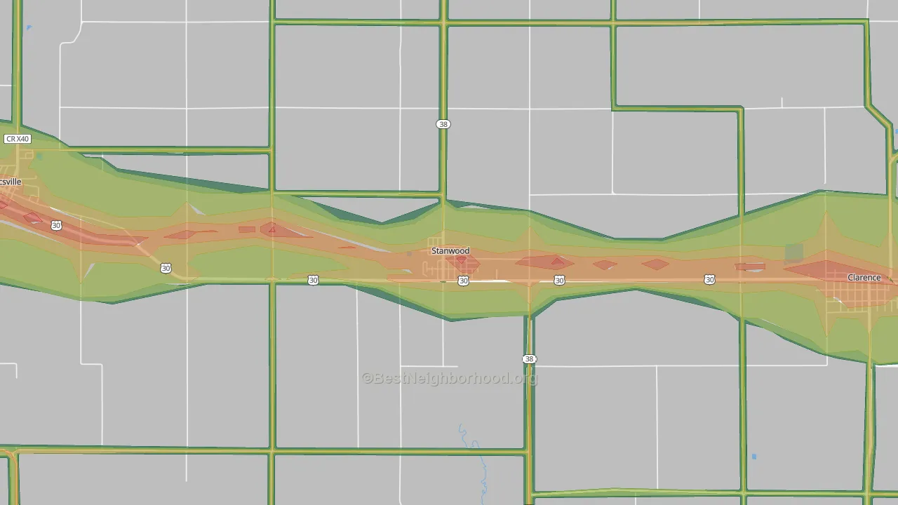 Stanwood, IA Map of Noise Levels in Stanwood