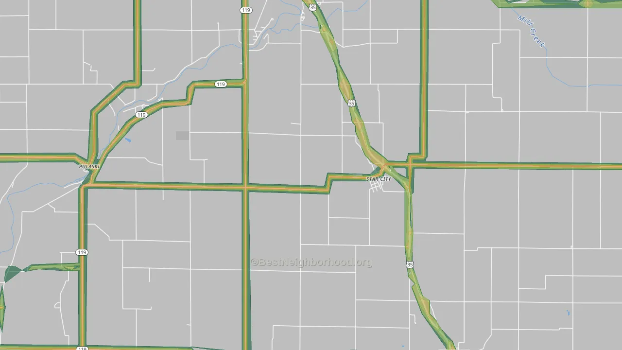 Star City, IN Map of Noise Levels in Star City