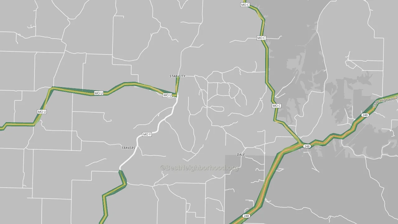 Star City, MO Map of Noise Levels in Star City