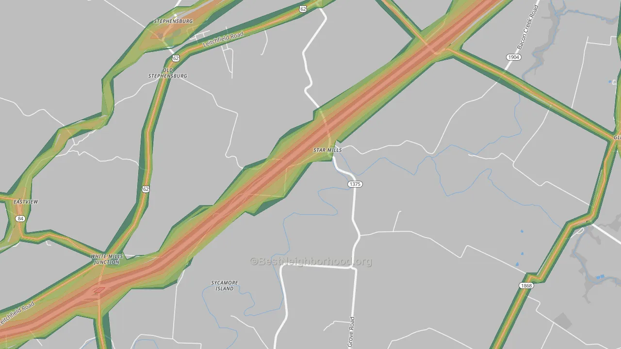 Star Mills, KY Map of Noise Levels in Star Mills
