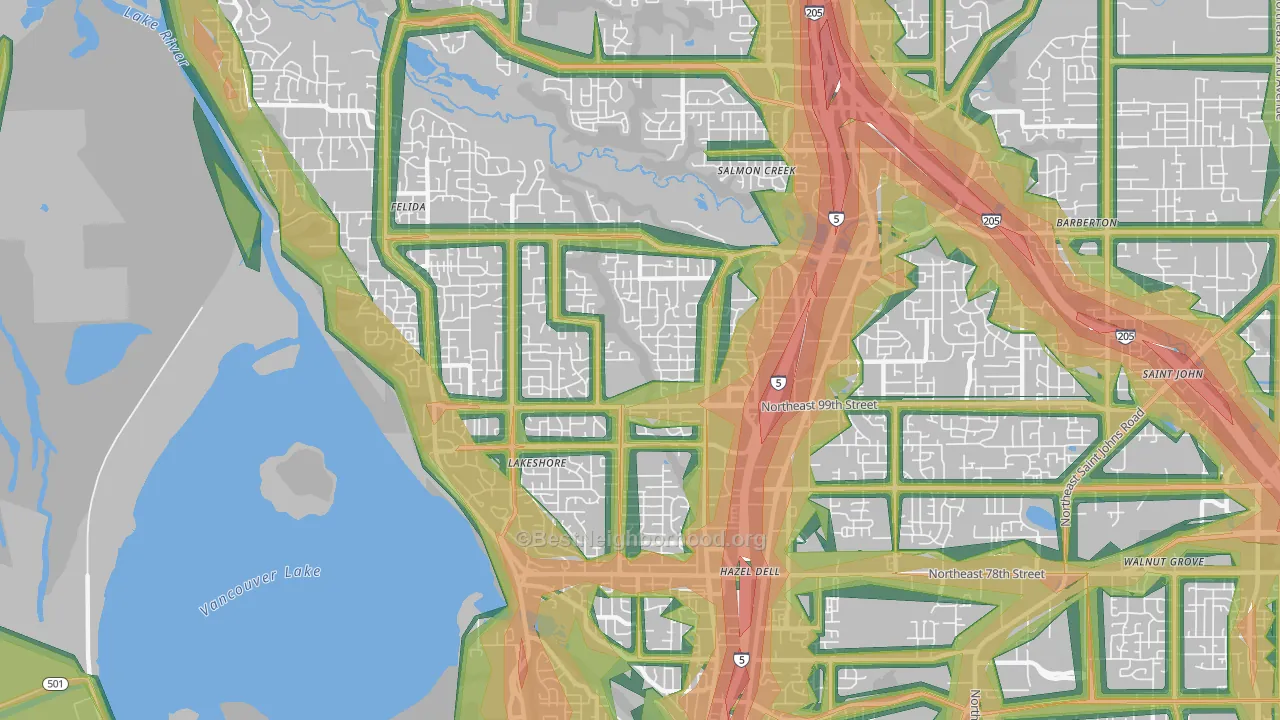 Starcrest, Salmon Creek, WA Map of Noise Levels in Starcrest