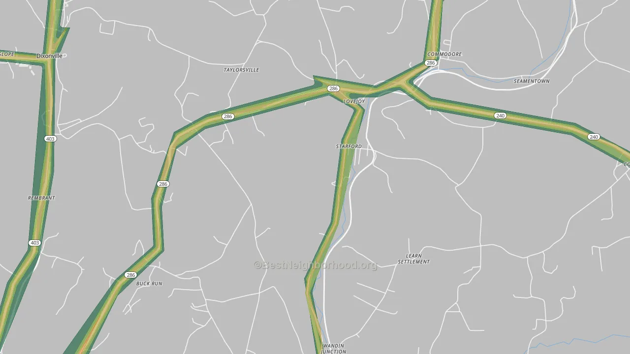 Starford, PA Map of Noise Levels in Starford