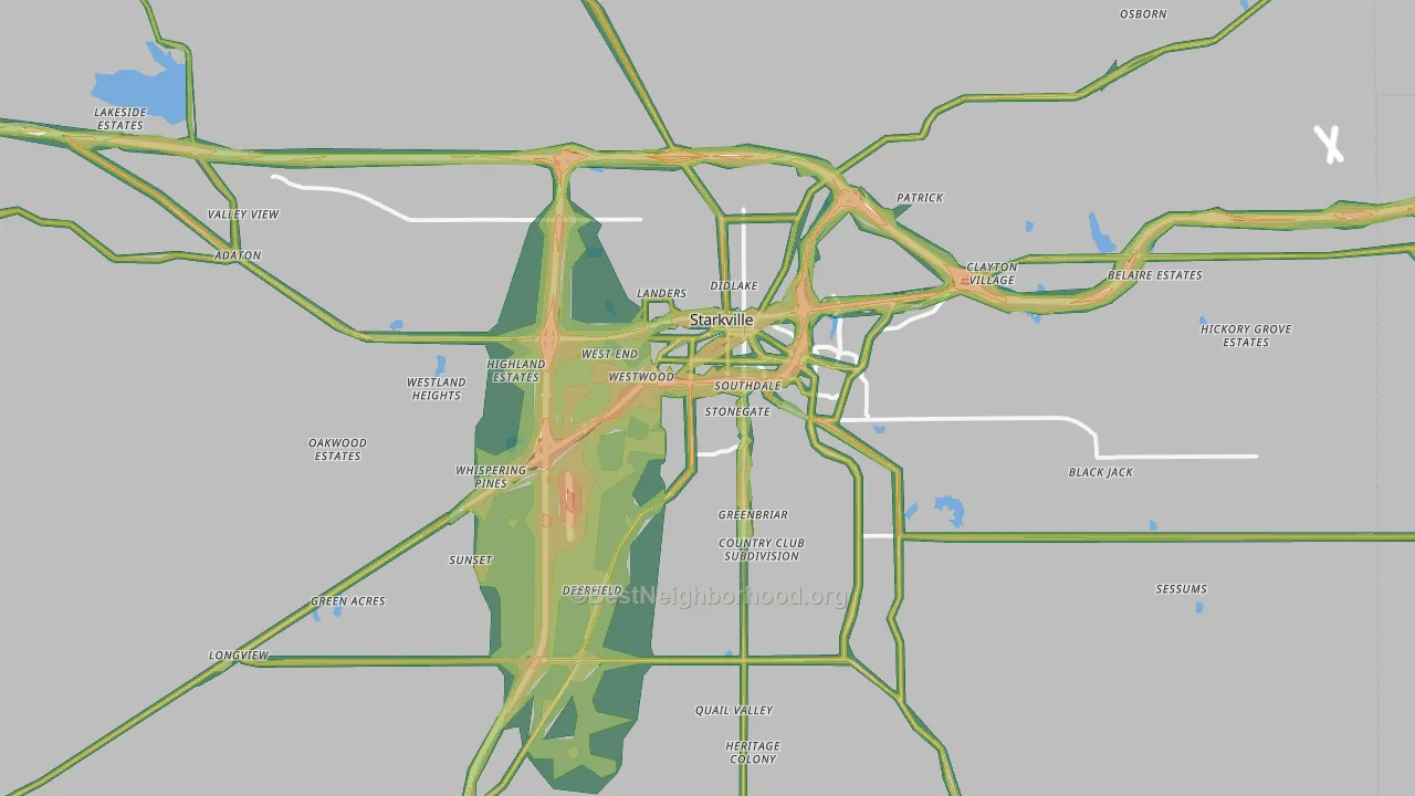 Starkville, MS Map of Noise Levels in Starkville