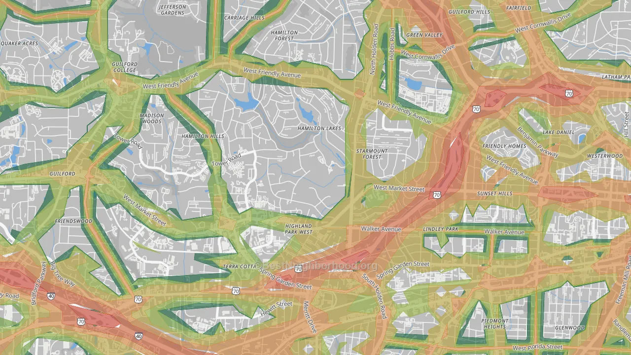 Starmount Forest, Greensboro, NC Map of Noise Levels in Starmount Forest