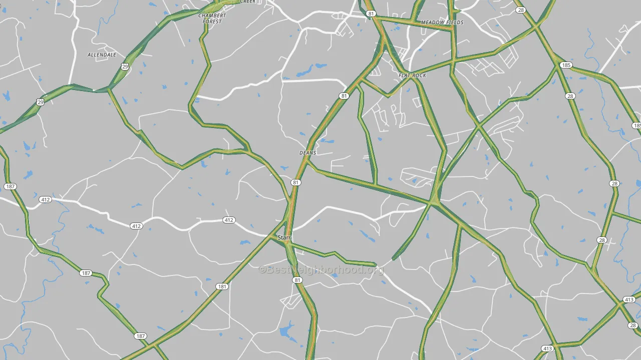 Starr, SC Map of Noise Levels in Starr