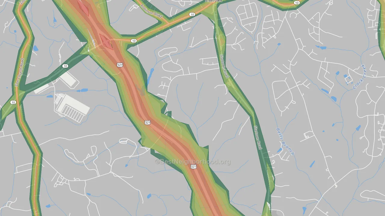 Startown, NC Map of Noise Levels in Startown