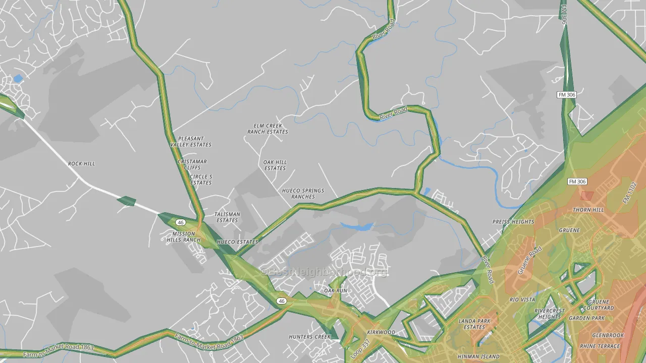 Startzville, TX Map of Noise Levels in Startzville